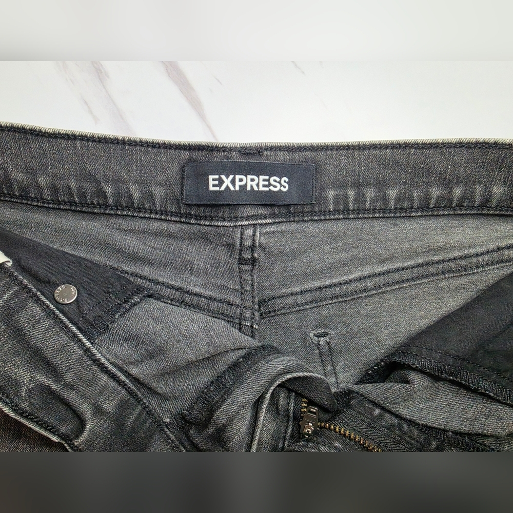 Express Charcoal Gray Distressed Denim Shorts | Size 4 - Picture 3 of 4